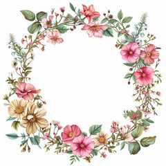 Fototapeta premium watercolor wreath of flowers. Generative AI.