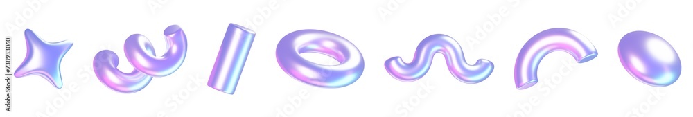 Poster holographic abstract simple shape design elements. 3d render illustration set