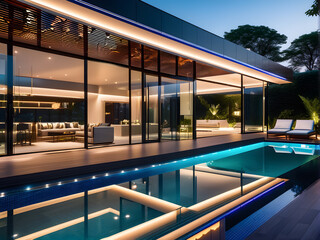Astral Ambiance: Luxury Swimming Pool Shining under the Starry Night Sky