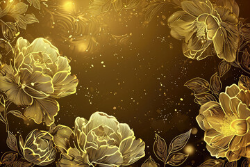 Abstract art background style wallpaper with golden line art flower and botanical leaves, Organic shapes, Watercolor. Generative AI