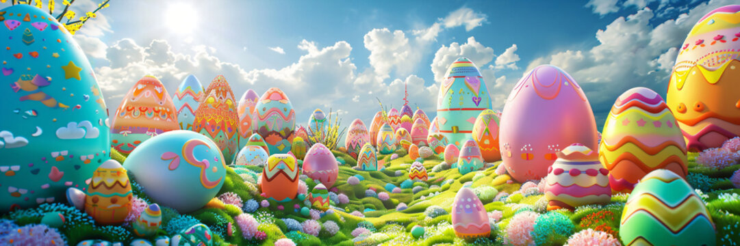 surreal and crazy happy easter world with colorful fantasy eggs