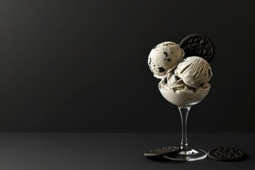 Three scoops of oreo ice cream served in wine glass - Powered by Adobe