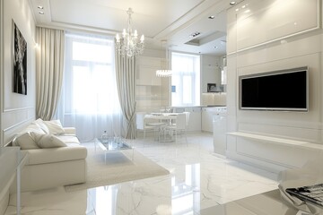 Elegant White Living and Dining Space