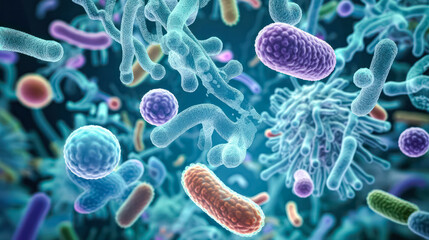 Bacteria observed under a microscope, providing a profound insight into medical research and microbiology, creating a compelling scientific background.