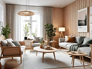 Inviting Interior Featuring Armchair, Sofa, and Beautiful Wall