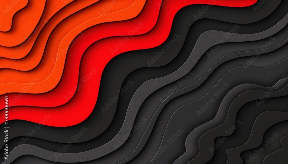 Poster dark matte abstract 3d wavy smooth background in black and red palette for aesthetic concept design
