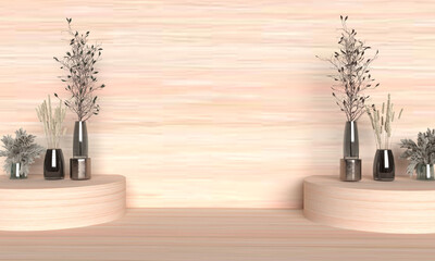 leaf plant flower Podium stage stand wooden background wallpaper empty blank pedestal template display modern product design abstract scene minimal beautiful studio luxury floor brown decoration shape