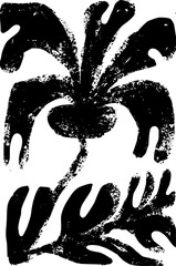 Groovy grange abstract flower set. Floral organic doodle shapes in trendy retro hippie 60s 70s style. Botanic black vector illustration - obrazy, fototapety, plakaty
