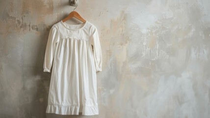 Elegant White Baby Baptism Dress on Wooden Hanger