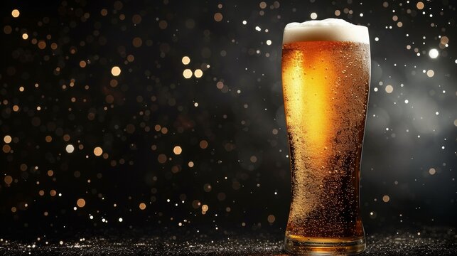 A Glass of Beer on Top of the Table on Dark Abstract Background