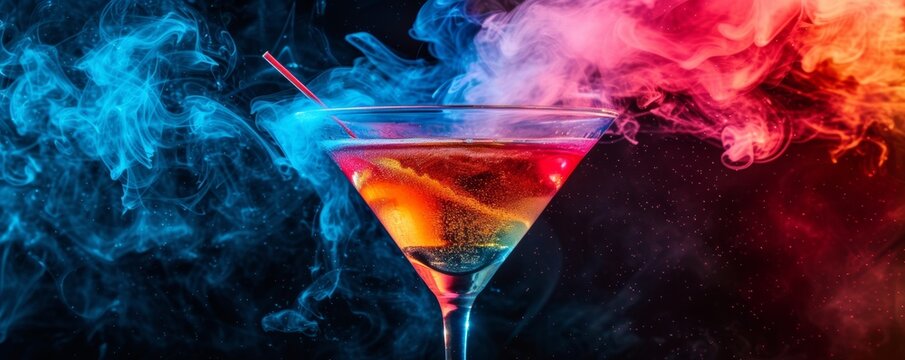 Colorful Smoke Filled Cocktail in a Coupe Glass