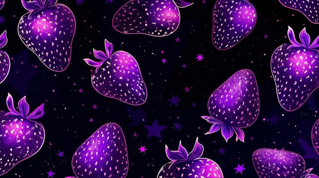 Pattern of Purple Strawberries On a Black Background