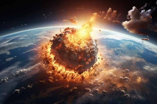 Planet Earth exploding from nuclear blast. Explosion of atomic bomb. Apocalypse, world war 3. AI Generated