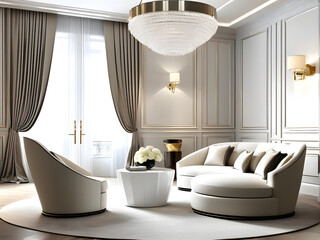 Elegant Armchair with a white sofa in Inviting Interior - Generative AI