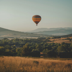 Obraz premium Serene Hot Air Balloon Flight Over Scenic Landscape