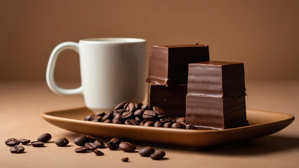 chocolate and coffee concept. Selective focus. Free space for text.