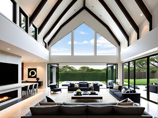 Expansive Modern Living Under Grand Cathedral Vaulted Ceiling
