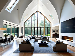 Vast Modern Living Haven with Commanding Cathedral Ceiling Feature