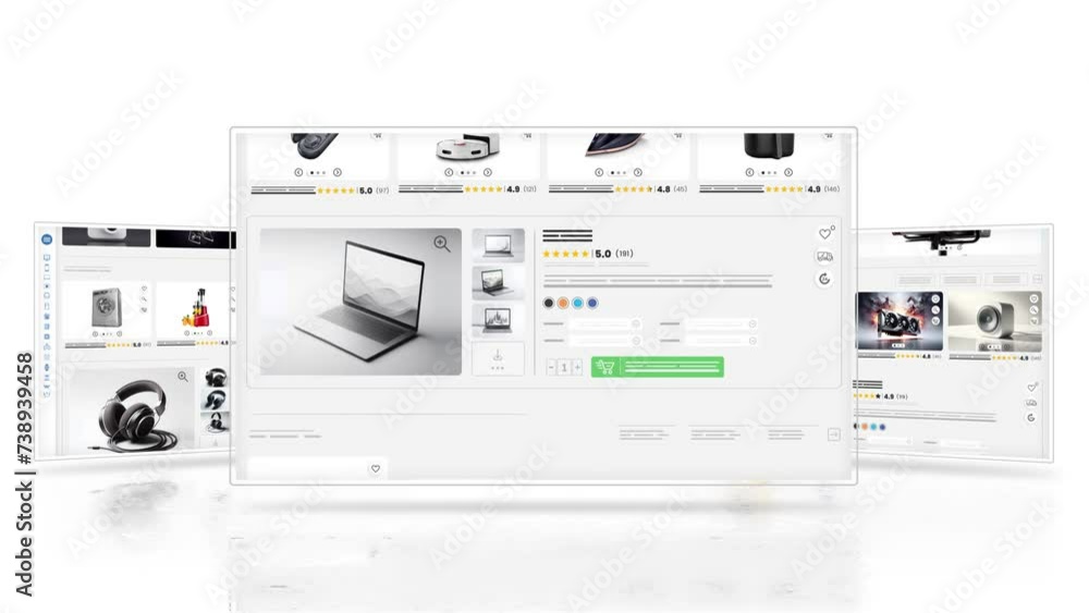 Wall mural sales and shopping web page for e-commerce. website animation of technology and computer products.