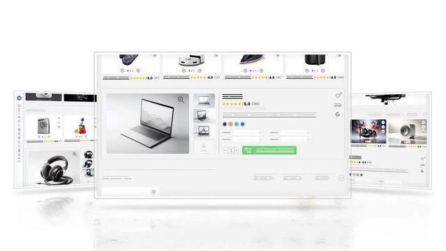 Sales and shopping web page for e-commerce. Website animation of technology and computer products.