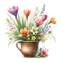 Flower plants collectcion on white background. Watercolor clipart of flower pot. Watercolor Spring Planters Clipart, Spring Flowers Pots, Farmhouse spring clipart, Plant pots, Watercolor Flower Pot