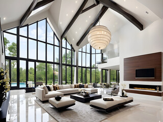 Soaring vaulted ceilings magnify sweeping landscape views engulfing minimalist furnishing