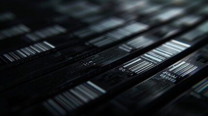 colored barcodes on black background, 16:9 - obrazy, fototapety, plakaty