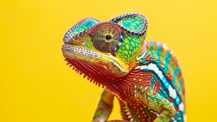 Chameleon on Yellow Background
