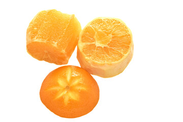 Peeled oranges and peel like a cap lid, ready to eat and cook