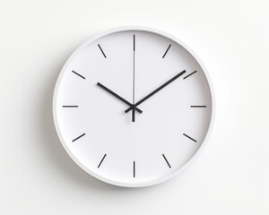 Minimal White Clock - Modern Circle Object for Tracking Time in Minutes; Isolated on White