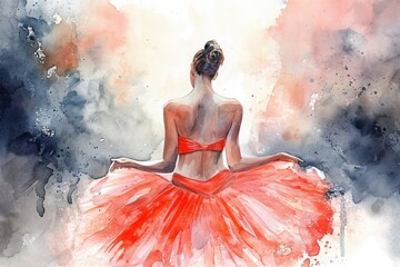 a painting of a ballerina in a orange tutu