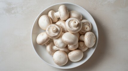 Circular Arrangement of Button Mushroom Delicacy on White Plate