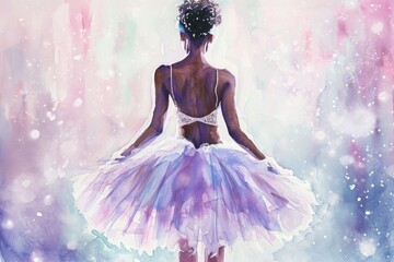 a painting of a ballerina in a violet tutu