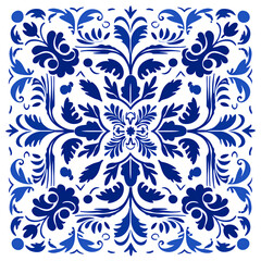 Fototapeta premium Minimalistic traditional azulejo geometric ornament. Blue and white portuguese pattern. Seamless vector illustration for print, textile, tile, fabric, interior, design, decor