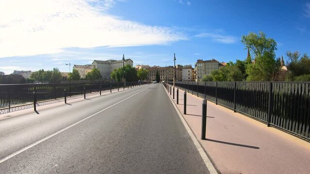 San Juan de Ortega bridge (Puente de Piedra) over Ebro river in Logrono, La Rioja, Spain