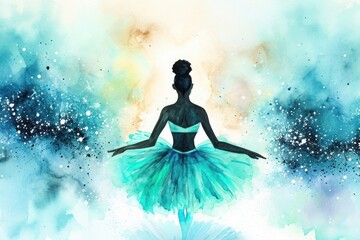 a painting of a ballerina in a turquoise tutu - obrazy, fototapety, plakaty