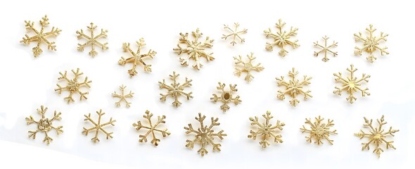 set of gold snowflakes on white background - Powered by Adobe