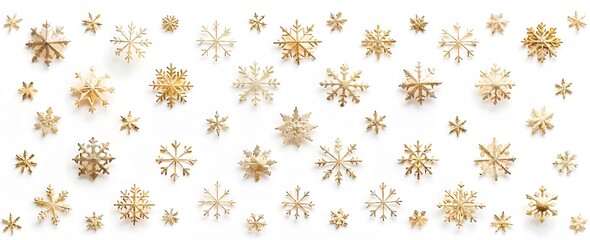 set of gold snowflakes on white background