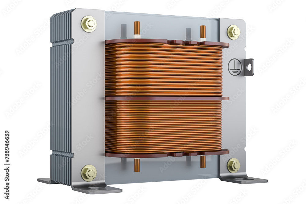 Poster electric transformer, 3d rendering isolated on transparent background