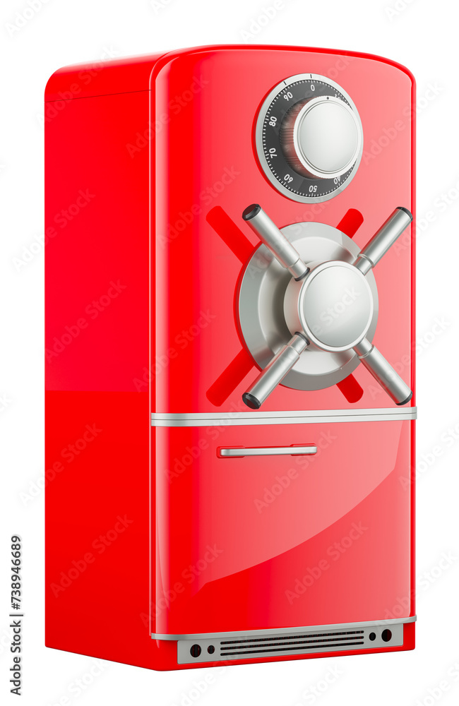 Poster refrigerator with safe combination lock, 3d rendering isolated on transparent background