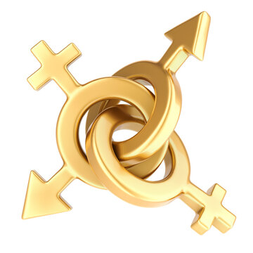 Golden Gender symbols, 3D rendering isolated on transparent background