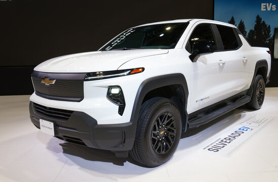 TORONTO-FEBRUARY 15, 2024: Chevrolet Silverado EV 4WT new electric model for 2024 at the 2024 Canadian International Auto Show in Toronto