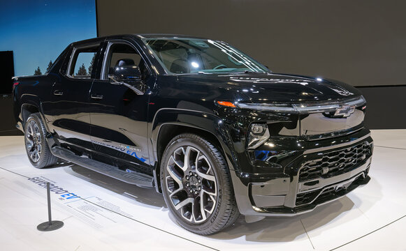 TORONTO-FEBRUARY 15, 2024: Chevrolet Silverado EV RST new electric model for 2024 at the 2024 Canadian International Auto Show in Toronto