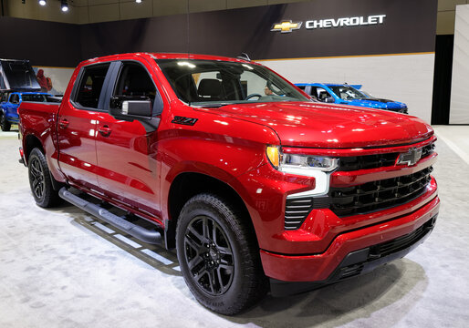 TORONTO-FEBRUARY 15, 2024: Chevrolet Silverado RST new model for 2024 at the 2024 Canadian International Auto Show in Toronto