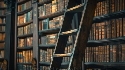 Old Library Bookshelves with Ladder