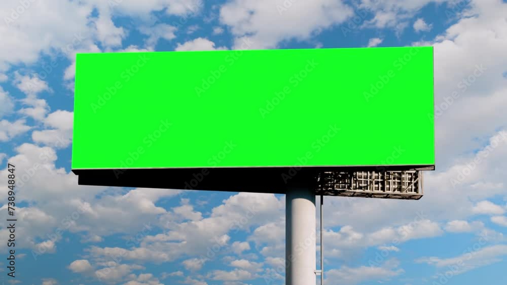 Canvas Prints timelapse: blank green billboard or large display and moving white clouds in the blue sky. green scr