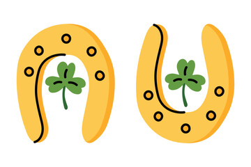 Happy horseshoes with shamrock for St. Patrick's Day