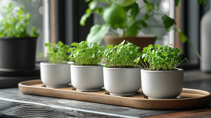 Healthy Green Shoots in White Saucers