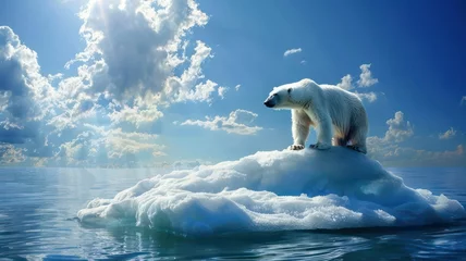 Tuinposter Polar bear on an iceberg drifting in the ocean created with Generative AI © mg photo