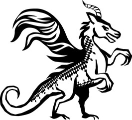 Medieval Dragon Beast Linocut Engraving